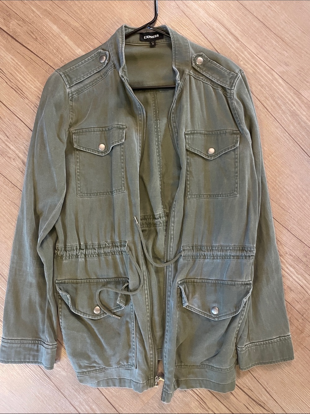 Express Olive Green Military-Style Utility Jacket